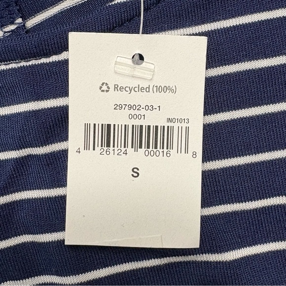 NWT Gap Navy Striped Ruched Sleeveless Midi Dress Size S Lightweight Stretch - Picture 11 of 11